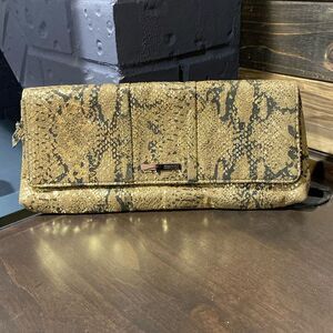 Kenneth Cole Reaction Snakeskin Gold Foiling Clutch Wristlet Purse